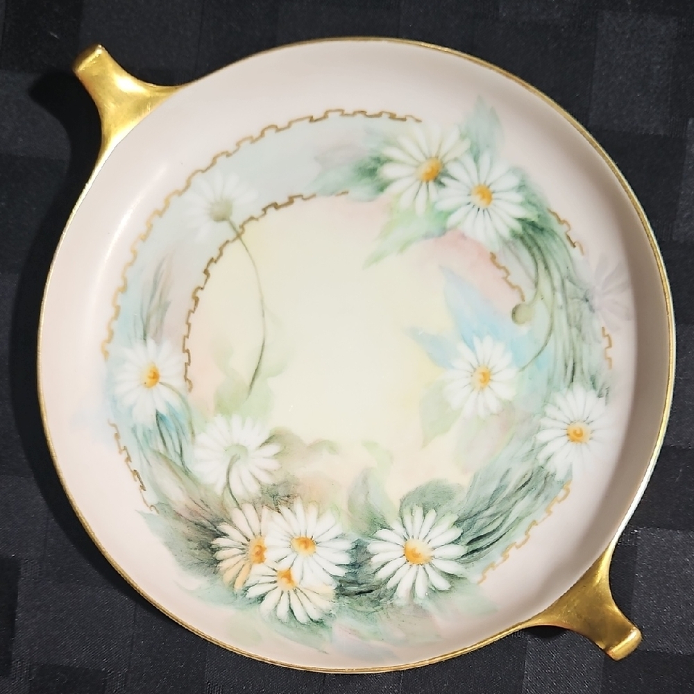 RS Germany Blue Mark Handled Serving Plate Hand Painted Daisies Gilded